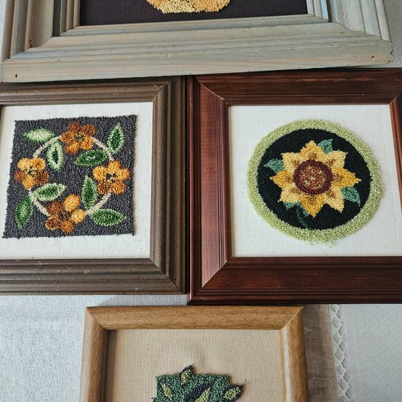 Set of 4 Vintage Embroidered Flower Wall Art - Picture 5 of 16